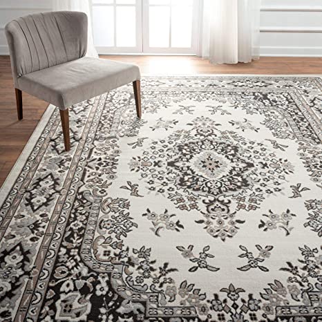 Home Dynamix Premium Sakarya Traditional Medallion Border Area Rug, Ivory/Taupe, 7'9"x10'8" Rectangle