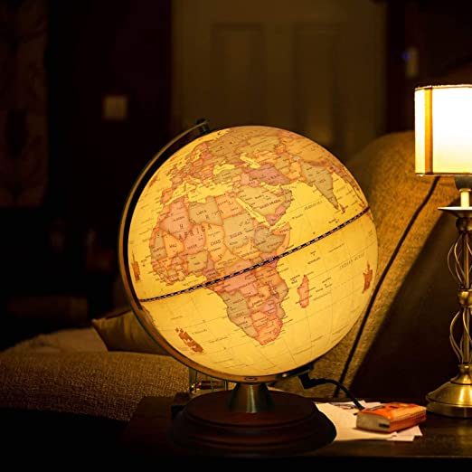TTKTK Illuminated World Globe for Kids with Wooden Stand,Built in LED for Illuminated Night View Antique Globe lamp for Kids Home Décor and Office Desktop