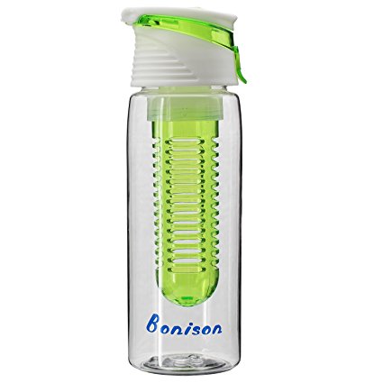 Bonison Stylish Tritan Infuser Watertight Safe Locking Flip Top Lid Water Bottle Folded Carrying Handle (23 oz Black, Blue, Hot Pink, & Green)