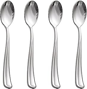 WDF 100 Pack Silver Plastic Spoons Disposable - 6.9 Inch Silver Spoons Heavy Duty Plastic Spoons, Modern Silver Disposable Spoons Perfect for Parties, Weddings