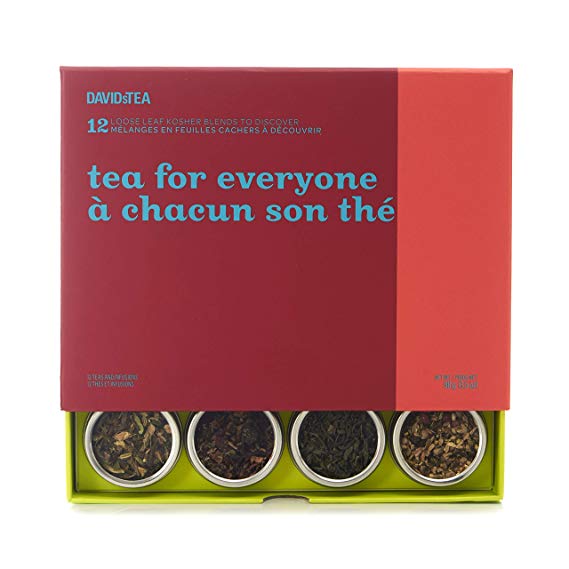 DAVIDsTEA Tea for Everyone 12 Tea Sampler, Loose Leaf Tea Gift Set, Assortment of 12 Crowd-pleasing Teas and Infusions, 98 Grams / 3.5 Ounces