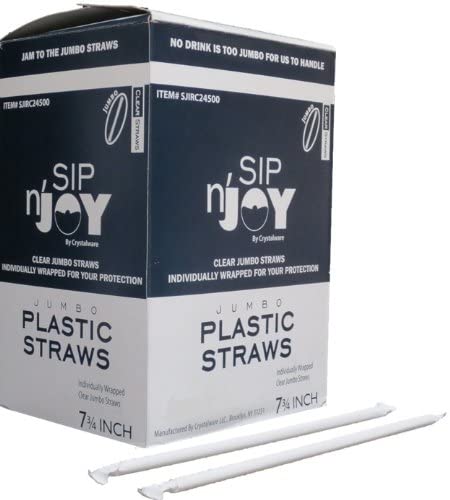 Crystalware Plastic Straws Individually Wrapped 7 3/4 Inches, Approx. 500 Straws, Clear