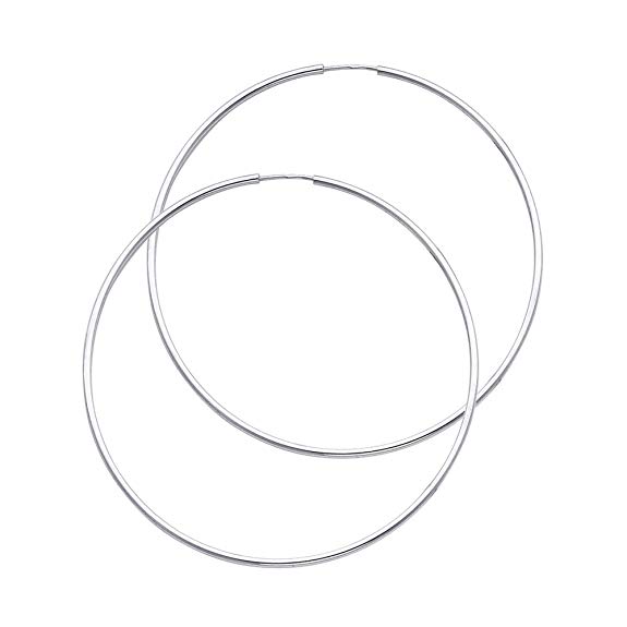 14k White Gold 1.5mm Thickness Endless Hoop Earrings - 8 Different Size Available