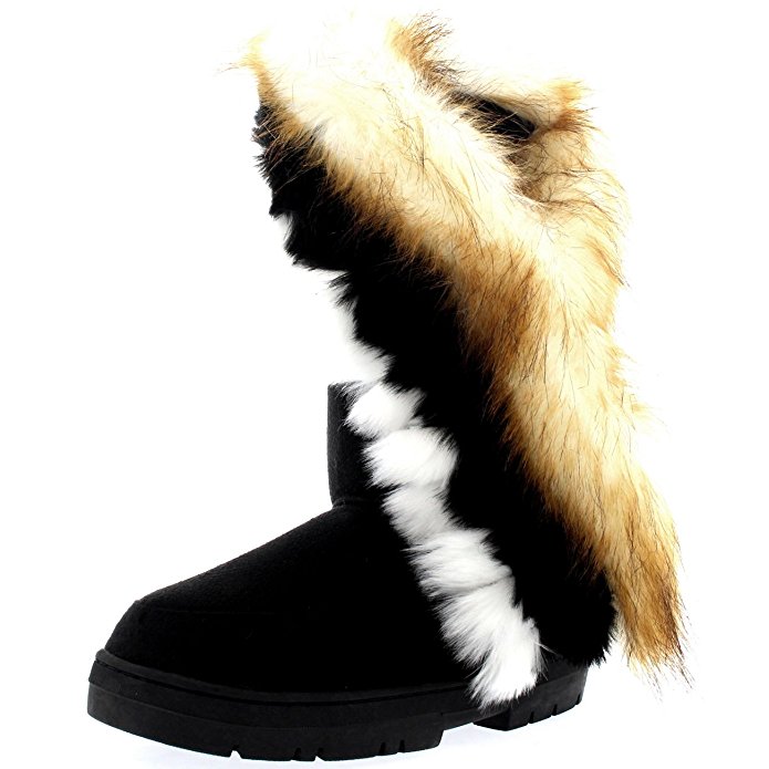 Womens Tall Tassel Rabbit Fur Lined Winter Weather Waterproof Snow Rain Boots