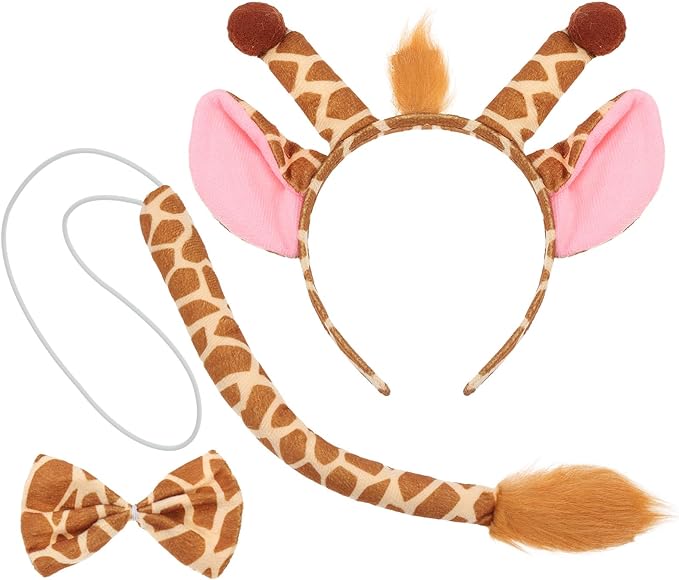 PHOGARY Animal Costume Set, Animal Ears and Tail Set with Animal Ears Headband Animal Tail for Adult Kids Animal Costumes