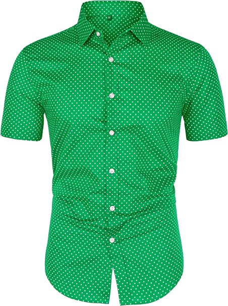 uxcell Men's Printed Cotton Dress Short Sleeves Polka Dots Button Down Shirt