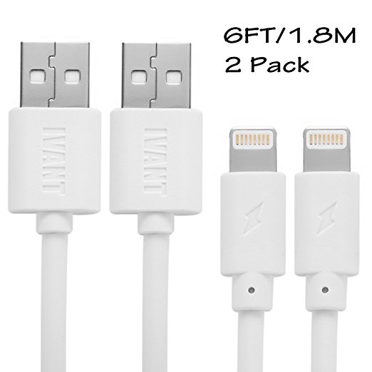 AIVANT Lightning Cable, 6FT/1.8M 2 Pack Charge&Sync Lightning to USB Charger Cord for iPhone 7/ 7 Plus/ 6S/ 6S Plus/ 6/ 6 Plus, iPad Air/ Air2/ Mini/ Mini2/ Mini3/ iPad 4, iPod