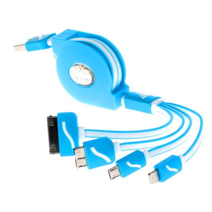 USB Cable, Retractable 4 in 1 Multifunctional Universal USB Charger Cable for iPhone 6s, 6s Plus, 5 / 5S / 5C / SE, 4S 4,iPad Mini 2, Galaxy S4, S5, S6 ,iPod,HTC(Blue)