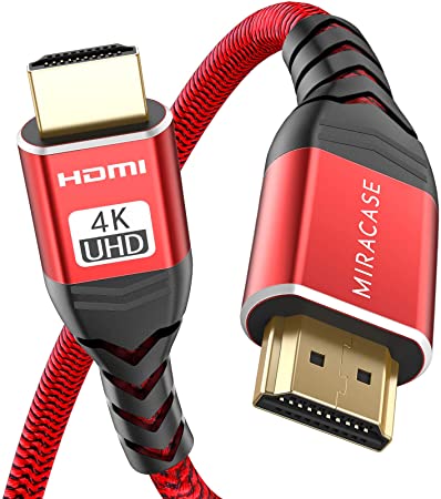 4K 60HZ HDMI Cable, Miracase High Speed 18Gbps HDMI 2.0 Cable, Support 3D, 1080P, 2160P, Ethernet-30AWG Braided HDMI Cord-ARC Compatible with Ethernet PS4/3 4K Fire Netflix LG Samsung ect-Red