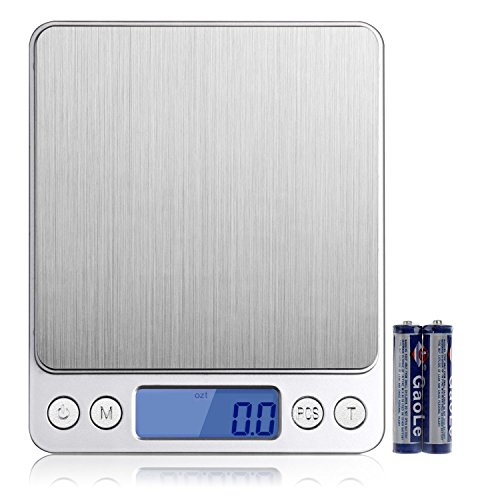 Banano CF001 0.01oz/0.1g 3000g Digital Gram Food Scale, Pocket Sized, Multifunction, Stainless Steel, with Backlit Display, Silver