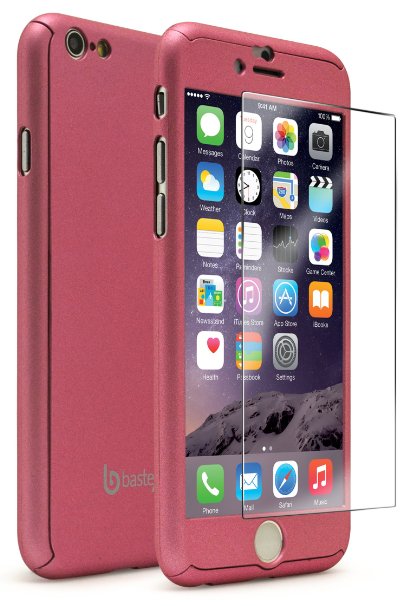 iPhone 6 6s Bastex Full Body Slim Fit Ultra Thin Light Weight Hard Snap-On Case with Tempered Glass Screen Protector for Apple iPhone 6 6s 47quot - Pink
