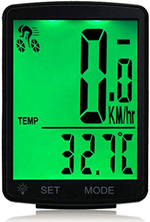 Lurowo Bicycle Speedometer with LCD Display Wireless MTB Bike Cycle Computer Odometer Rainproof Cycling Speed Power Meter Temperature Measurable Stopwatch Waterproof,3.15X2.1X0.73''
