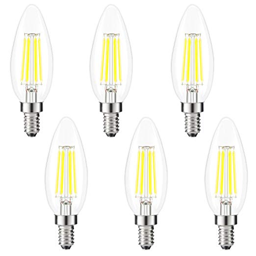 Kohree Dimmable Edison Candelabra Bulb LED Filament Chandelier Bulbs E12 Candle Bulb 40W Equivalent, 5000K Daylight White, ETL Listed 6 Packs