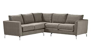 Rivet Emerly Modern Velvet Metal Leg Sectional Sofa, 96" W, Pewter