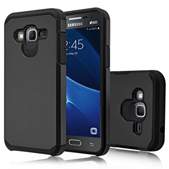 Galaxy J3 V Case, Galaxy J3 Case (2016), Heng Tech (TM) [Shockproof] Armor Hybrid Defender Rugged Protective Case Cover For Samsung Galaxy J3 / Express Prime / Amp Prime (Black)