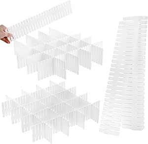 Foraineam 48Pcs Drawer Dividers, Adjustable DIY Grid Dividers White Storage Organizer Separator, Socks Underwear Scarves Makeup Drawer Organizer Divider for Dresser Bedroom Office Kitchen Storage