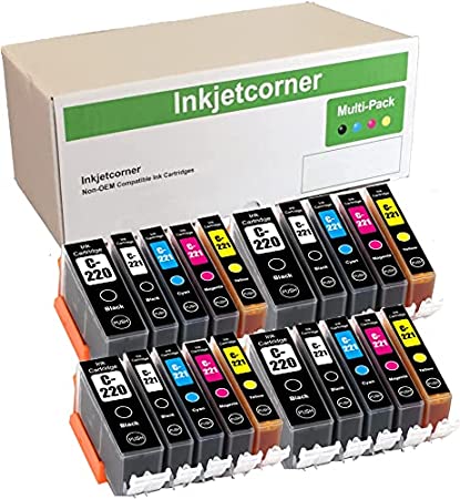Inkjetcorner Compatible Ink Cartridges Replacement for PGI-220 CLI-221 PGI220 CLI221 for use with MP560 MX870 MX860 MP640 iP4700 (20-Pack)