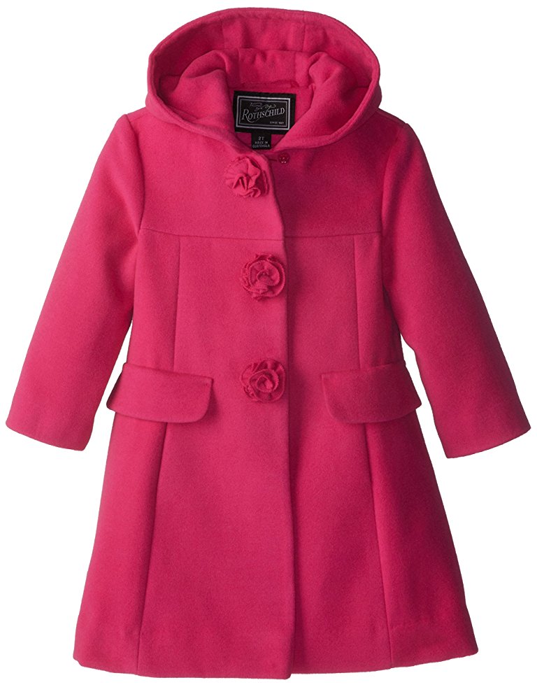 Rothschild Little Girls' Faux Wool Rosette Coat, Ruby Light, 2T