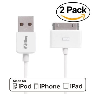 iPhone 4s Cable, ZiBay 2-Pack 30-Pin USB Sync and Charging Data Cable for iPhone 4/4S, iPhone 3G/3GS, iPad 1/2/3, iPod (4 Feet/1.2 Meter) (2-Pack)