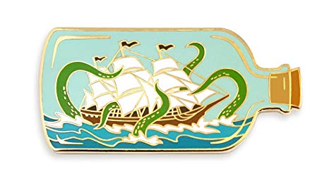 Pinsanity Ship In A Bottle Attacked by Sea Monster Enamel Lapel Pin