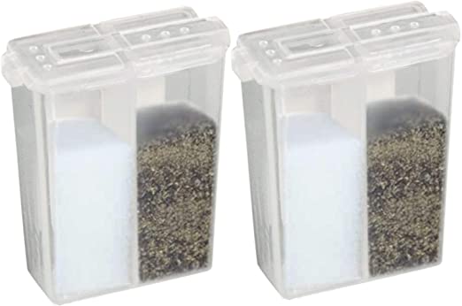 HOME-X Pocket Salt and Pepper Shaker, Dual Seasoning Container, Clear - Set of 2-2” L x 1 ½” W x ¾”H