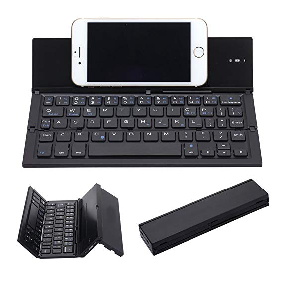 Hoidokly Folding Keyboard Wireless Bluetooth Keyboard Rechargeable Ultra-Slim Pocket Size with Kickstand for iOS Android Windows Tablet/Smartphone