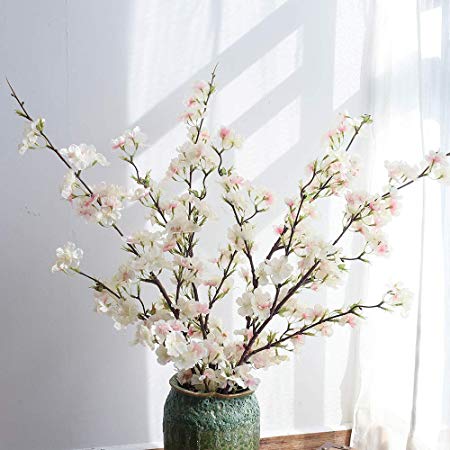 YUYAO Artificial Cherry Blossom Flowers, 4pcs Peach Branches Silk Tall Fake Flower Arrangements for Home Wedding Decoration,41inch (Light Pink)