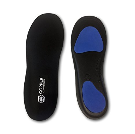 Copper Compression Flat Feet Foot Insoles. GUARANTEED Highest Copper Content Orthotic Shoe Insole / Inserts (Patent Pending). Support For Flat Feet, Heel Spurs, Plantar Fasciitis, Arch Pain (Large)