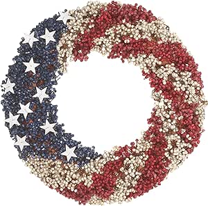 National Tree Company Artificial Patriotic Wreath Decoration, Red, Decorated with Red, White and Blue Berry Clusters, White Stars, Fourth of July Collection, 19 Inches