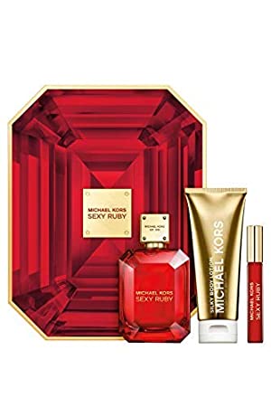 Michael Kors Sexy Ruby for Women 3 Piece Gift Set with Eau de Parfum Spray, Eau de Parfum Rollerball & Silky Body Lotion