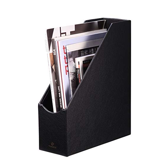 VPACK Magazine File Organizer Holder - Office PU Leather Desk Organizer Collection, Assorted Color (Onyx Black)