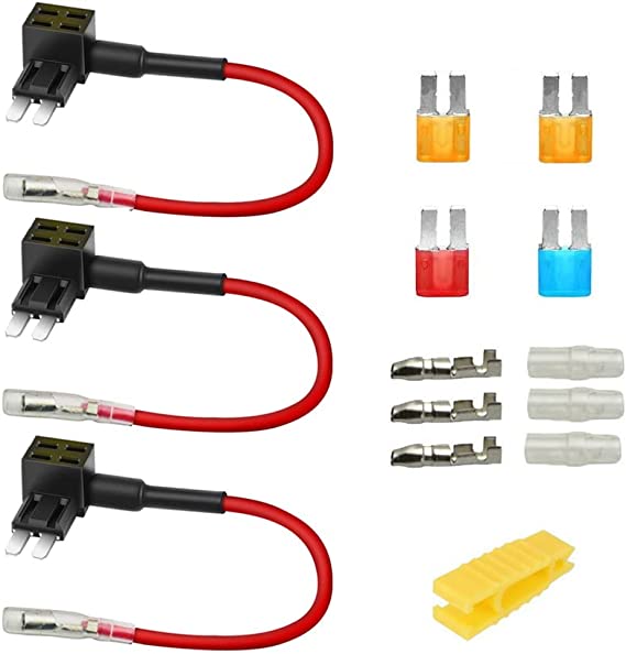 Gebildet 3 pcs 12V 24V Add-a-Circuit Micro2 Fuse Tap, Piggy Back Blade Fuse Holder with Wire Harness, 4 pcs Micro 2 Fuse (5A 10A 15A) and Fuse Puller
