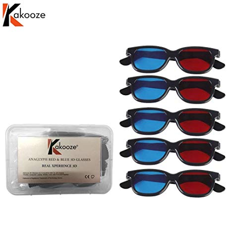 kakooze 5 Pair Adult Plastics Red/Blue 3D Glasses Anaglyph Glasses,Black