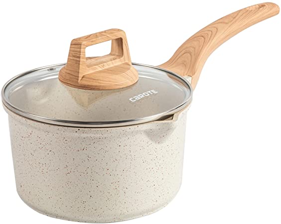 Carote 2.4 Quart Saucepan with Lid, Small Nonstick Sauce Pot with Lid, Cooking Sauce Pan with Pour Spout- PFOA FREE