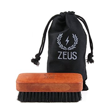 Zeus 100% Boar Bristle Beard Brush for Men - Firm, Military-Style Palm Brush for Softer, Healthier and More Lustrous Beards - Made in Germany
