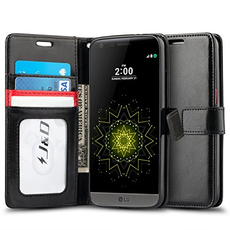 LG G5 Case, J&D [Wallet Stand] LG G5 Wallet Case Heavy Duty Protective Shock Resistant Case for LG G5 - Black/Red