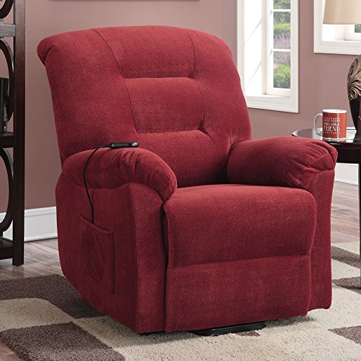 Coaster Home Furnishings  Modern Transitional Power Lift Wall Hugger Recliner Chair with Emergency Backup - Brick Red Textured Chenille