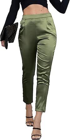 heipeiwa Women's Satin Pants Dress Casual Pleated Pull on High Waist Pants with Pockets