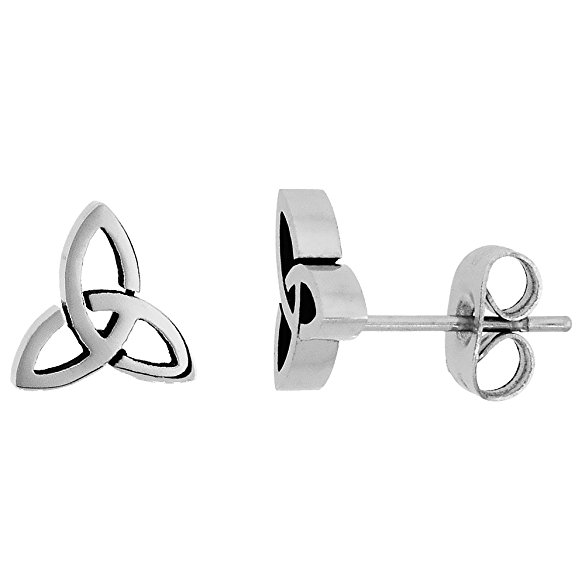 Small Stainless Steel Celtic Trinity Stud Earrings Triquetra, available in two sizes