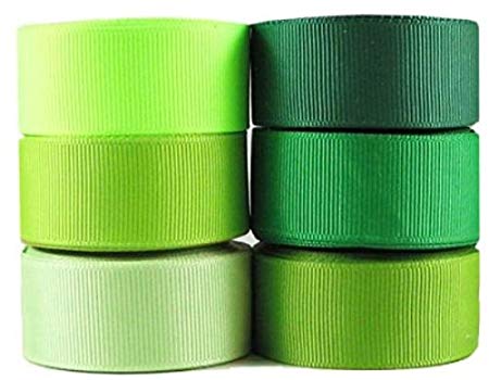 Green Ribbon for Crafts -Hipgirl 30yd 7/8" Grosgrain Fabric Ribbon Set For Gift Package Wrapping, Hair Bow Clips & Accessories Making, Crafting, Sewing, Wedding Decor (6x5yd 7/8" Solid GG-Green Tone)