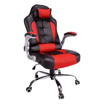 Office Chair Thick Padded Gaming Racing Style Recliner High-back Black Red By Aminiture