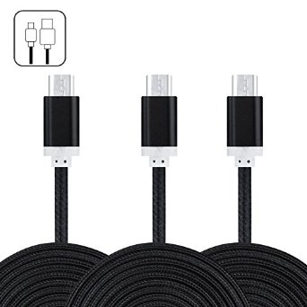USB Cable, FiveBox Premium 3-Pack Nylon Braided 6FT USB 2.0 A Male to Micro B Charger Cable for Android, Samsung Galaxy S7, S6, Note 5, PS4, HTC, LG, Sony, Blackberry and More Android Device, Black