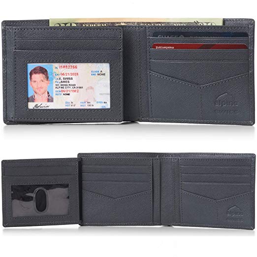 Alpine Swiss RFID Luka Men's Flip ID Wallet Deluxe Capacity ID Bifold With Divided Bill Section Camden Collection