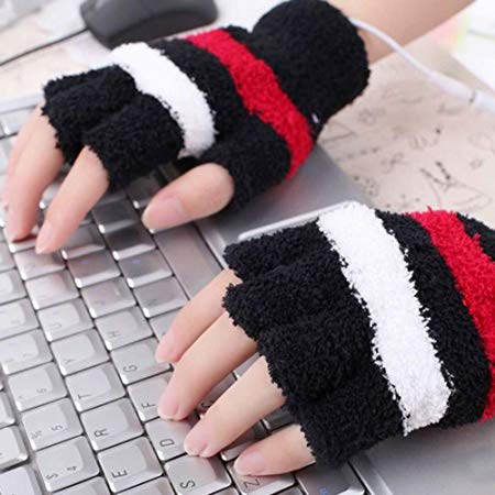 Livoty USB Heating Winter Gloves Women Hand Warm Gloves Heated Fingerless Warmer Mitten