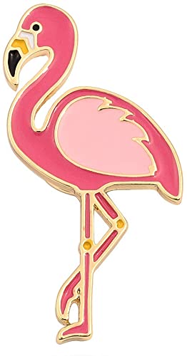 SENFAI 10K Gold Color Cute Enamel Flamingo Pin and Brooch