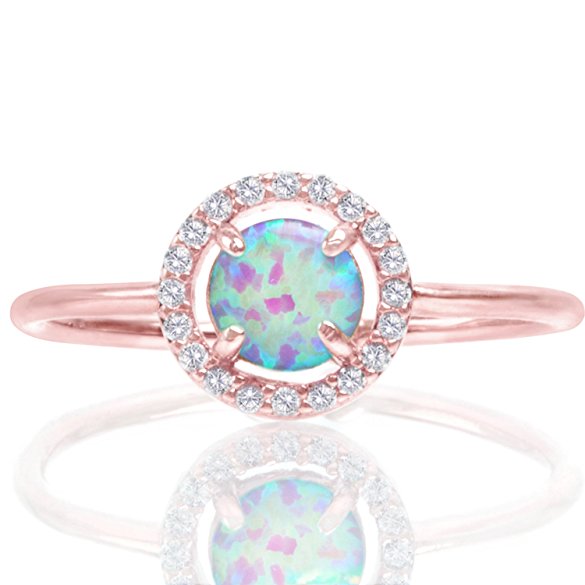 PAVOI 14K Gold Plated CZ and Created Opal Ring