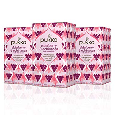 Pukka Elderberry & Echinacea, Organic Herbal Fruit Tea, 20 Count (Pack of 3)
