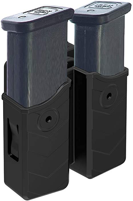 OWB Double Magazine Holster, Universal Magazine Holder for 9mm/40/45 Dual Stack Magazines fit Glock/S&W/Ruger/Sig Sauer/Taurus/Beretta/Springfield/CZ/Walther/H&K Mags, Adjustable Belt-Clip Mag Pouch