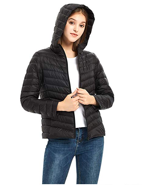 ilishop Women's Packable Short Down Jacket Lightweight Hooded Coat Outwear Puffer