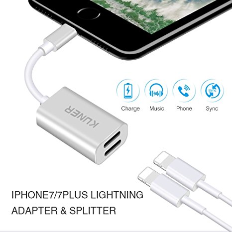 Modernway iPhone 7 Lightning Adapter & Splitter, Dual Lightning Headphone Audio and Charge Adapter for iPhone 7 / 7 Plus(Suport iOS 10.3 and later)-Silver